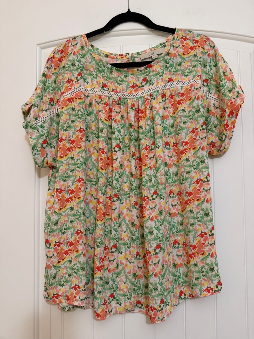LOFT Floral Blouse in Green, Pink, Orange